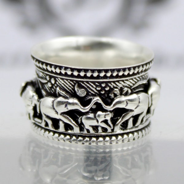 Elephant Spinner Ring, 925 Sterling Silver, Spinner Ring, Anxiety Ring, Worry Ring, Silver Elephant Ring, Animal Spinning, Handmade Jewelry