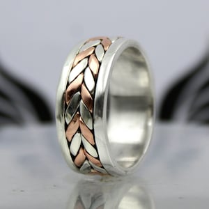 Handgemaakte sterlingzilveren touwband fidgetring