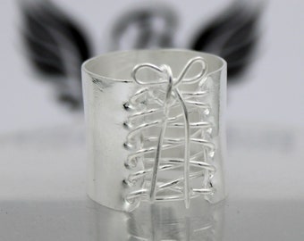 Corset Ring 925 Sterling Silver Handmade Ring Statement Ring, Shoes Ring, Silver Band Ring, Chunky Ring, Boho Bohemian Ring, Silver Ring