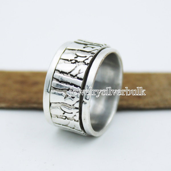 Spinner Ring, 925 Sterling Silver, Forest Ring, Silver Ring, Engraved Ring, Birch Tree Ring, Anxiety Ring, Meditation Ring, Handmade Jewelry