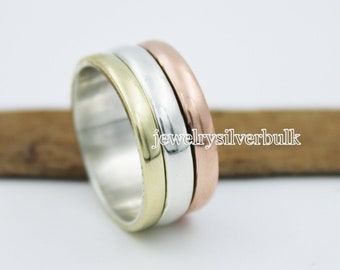 Sterling Silver Spinner Ring: Brass & Copper Meditation Ring
