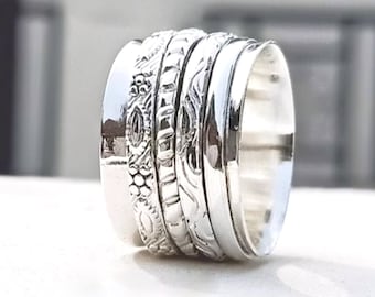 Personalized Sterling Silver Spinner Ring: Handmade Anxiety Fidget Jewelry