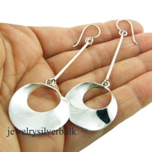 Dangle Drop Earrings, 925 Sterling Silver Earrings, Handmade Earrings, Stick Earrings, Twisted Earrings, Circle Earrings, Gifts For Her