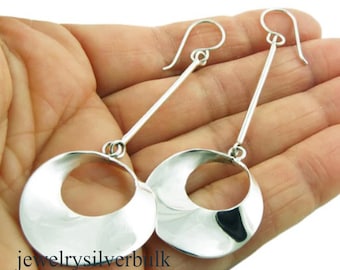 Dangle Drop Earrings, 925 Sterling Silver Earrings, Handmade Earrings, Stick Earrings, Twisted Earrings, Circle Earrings, Gifts For Her