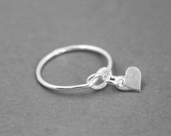 925 Sterling Silver Love Knot Heart Ring Dainty Stackable Ring Handmade Minimalist Thin Band Silver Heart Charm Ring for Women Romantic Gift