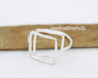 Open Square Ring, Solid 925 Sterling Silver Ring, Double Square Ring, Silver Square Ring, Statement Ring, Handmade Jewelry, Geometric Ring