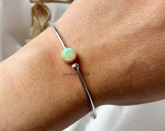 Ethiopian Opal Bangle, Sterling Silver Bangle, Silver Cuff Bangle, Opal Bangle, Handmade Bracelet, Gemstone Bangle, Minimalist, Gift for her