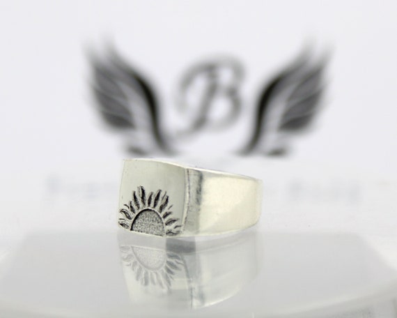 Handmade Sterling Silver Sun Ring: Carved Band, Water Safe