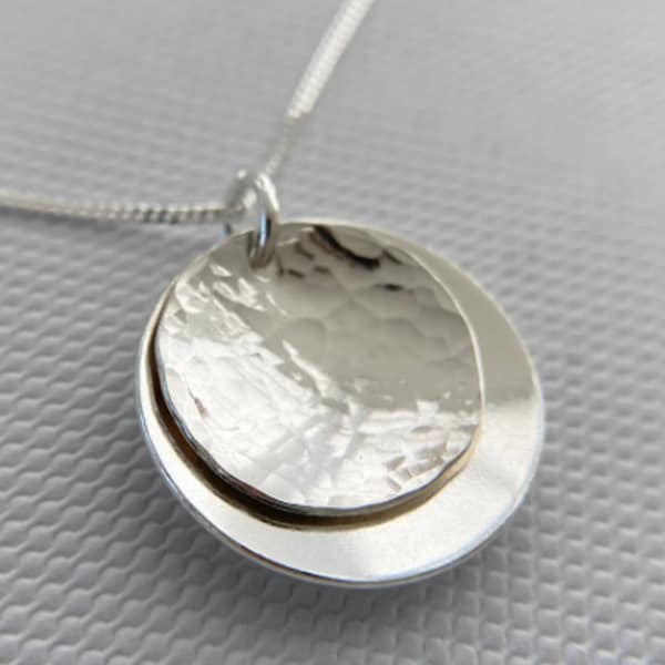 Hammered Pendant, 925 Sterling Silver Hammered Pendant, Hammered Circle Jewelry, Minimalist Silver Pendant, Handmade Jewelry, Double Disc