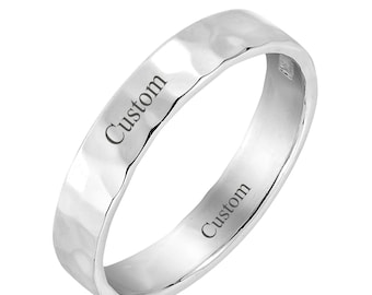 Personalized 925 Sterling Silver Hammered Ring, Custom Ring, Engraved Rings For Men, Rings for Women, Memorial Ring, Gift For Her