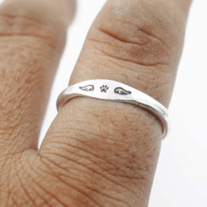 Sterling Silver Angel Wings Paw Print Ring: Pet Memorial Jewelry