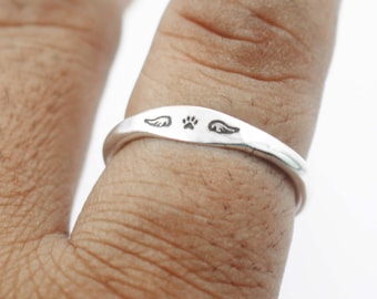 Sterling Silber Engel Flügel Pfotenabdruck Ring: Haustierschmuck