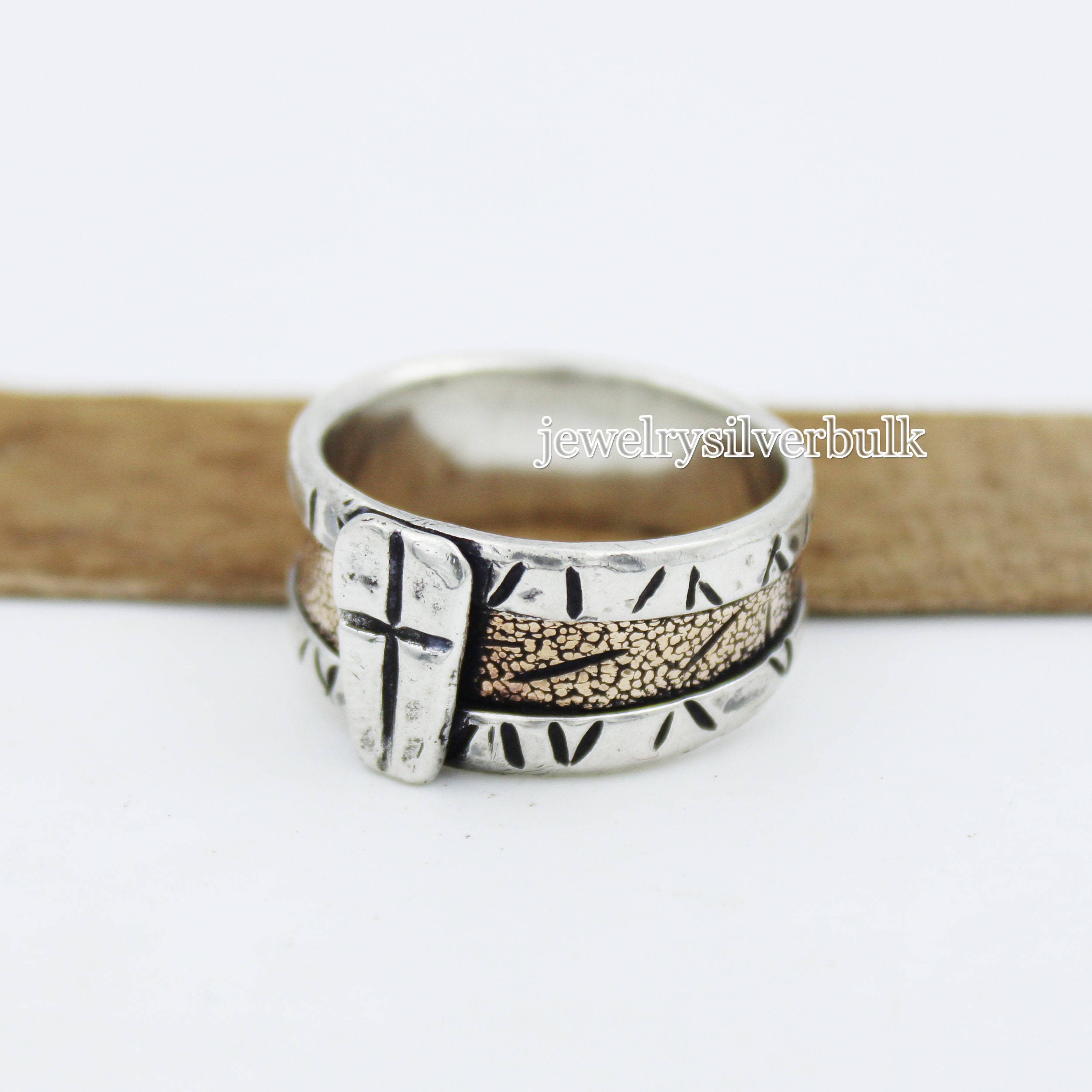 Cross Men's Ring Rustic Men's Ring Solid 925 Etsy