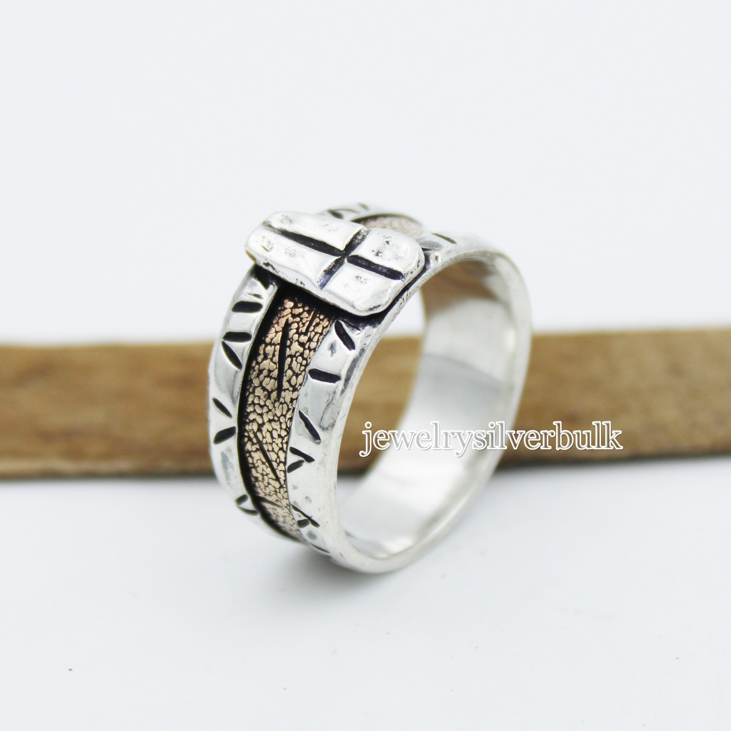 Cross Men's Ring Rustic Men's Ring Solid 925 Etsy