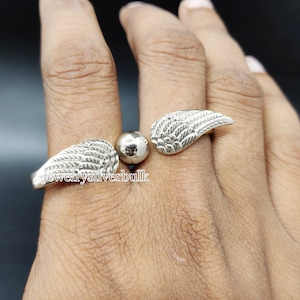 Guardian Angel Wings, 925 Sterling Silver, Double Finger Ring, Adjustable Ring, Silver Ring, Silver Boho Ring, Dainty Ring, Statement Ring
