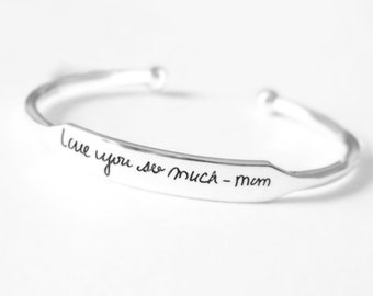 Personalized Sterling Silver Cuff Bracelet: Engraved Text Message Bangle
