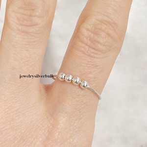 Beads Ring Fidget Anxiety Spinner Ring Sterling Silver Bead Ring, Fidget Ring, Dainty Minimalist Ring, Silver Ring, Anti Worry Ring