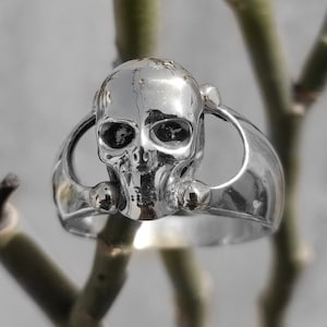 Bague tête de mort diable : bijoux de motard faits main en argent sterling 925