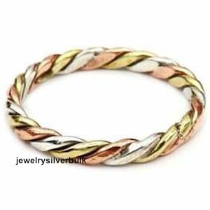 Three Tone Ring, Solid 925 Sterling, Silver Ring, Band Ring, Rope Ring, Copper Ring, Brass Ring, Handmade Ring, Jewelry, Ss77