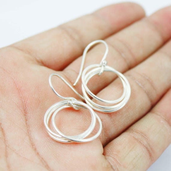 925 Sterling Silver Hoop Earrings, Triple Interlocking Circle