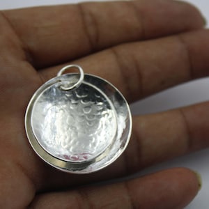 Hammered Sterling Silver Pendant: Handmade Minimalist Double Disc
