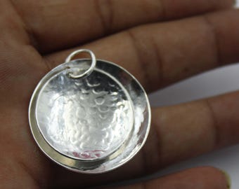 Hammered Pendant, 925 Sterling Silver Hammered Pendant, Hammered Circle Jewelry, Minimalist Silver Pendant, Handmade Jewelry, Double Disc