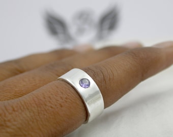 Handmade Amethyst Gemstone 925 Sterling Silver Ring for Men and Women - Wedding Engagement Band Ring with Personalized Engraving Inside