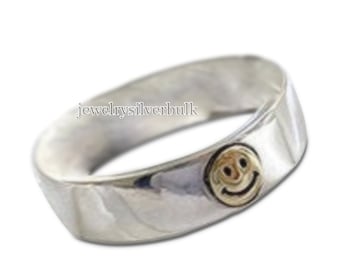 Anello con faccina sorridente in argento sterling fatto a mano - Fascia streetwear