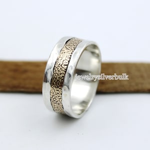 Rustic Mens Ring, Solid 925 Sterling Silver Ring, Silver Ring, Brass Ring, Band Ring, Wedding Ring, Statement Ring, Handmade Ring