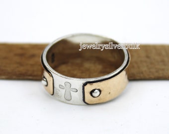 Anello con croce in argento sterling fatto a mano: fede cattolica templare