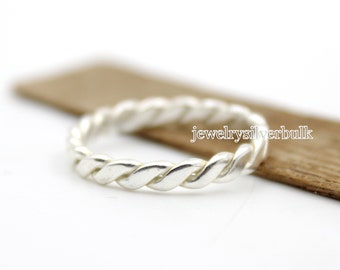 Handmade Sterling Silver Rope Ring: Twisted Band Stacking Ring