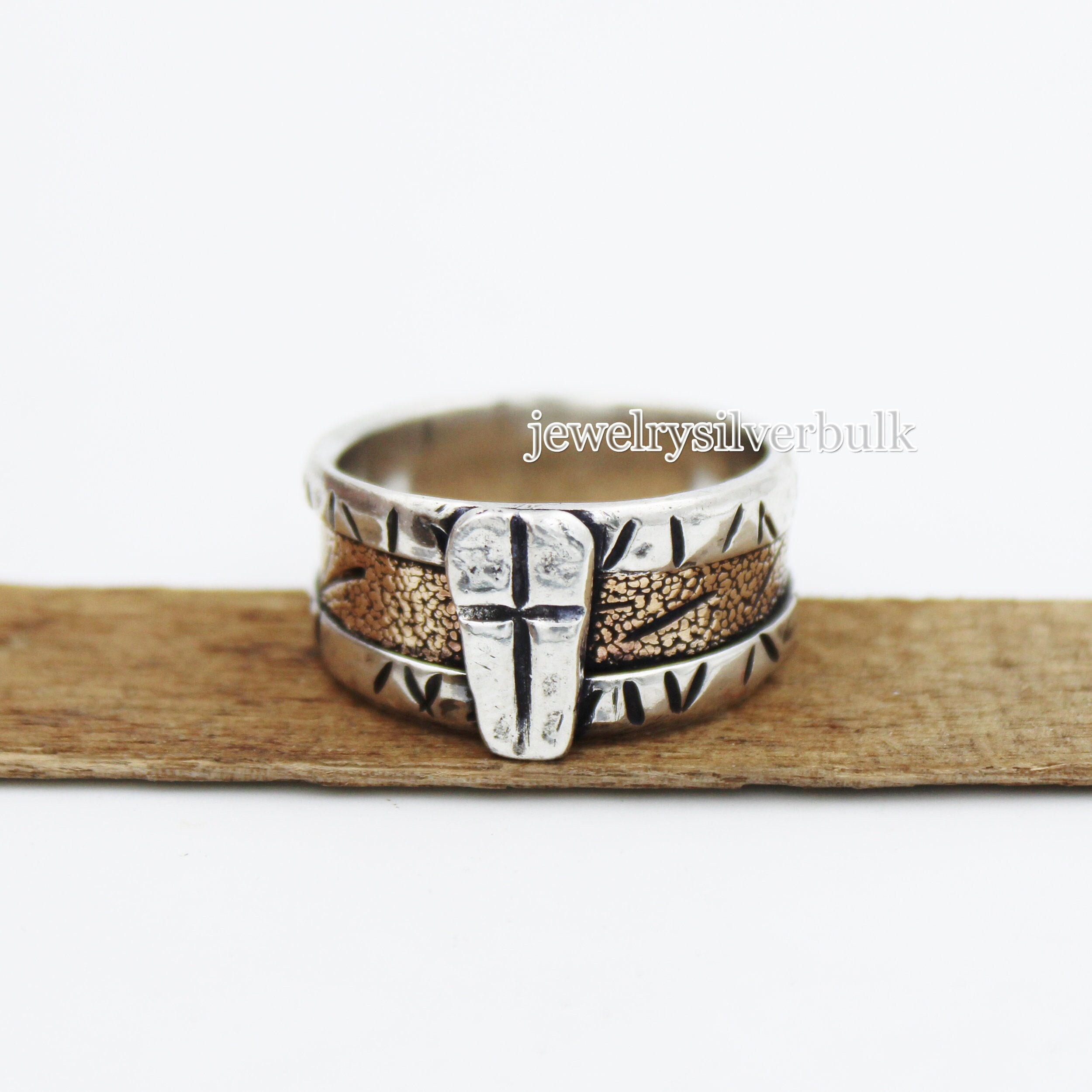 Cross Men's Ring Rustic Men's Ring Solid 925 Etsy