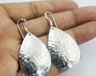 925 Sterling Silber Gehämmert Tropfen Ohrringe, Handgemachte Silber Ohrhänger, Brautjungfer Hochzeitsgeschenk, Silber Gehämmert Ohrringe