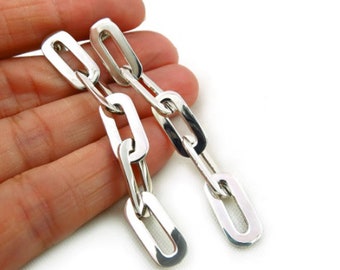 Lange breite Gliederkette Panzerkette Ohrringe, 925 Sterling Silber Ohrringe, Baumeln Ohrringe, Link Panzerkette Ohrringe, Große Ohrringe, Ohrstecker