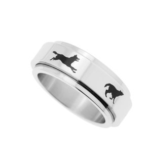 Personalized Ring, Running Wolves Spinner Ring, 925 Sterling Silver Ring, Wolf Ring, Engraved Ring, Custom Ring, Anxiety Ring, Fidget Ring