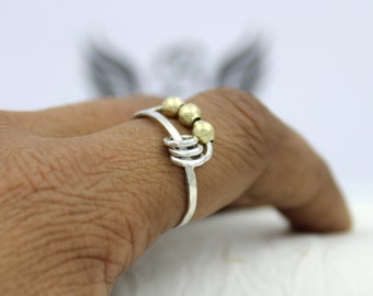 Spinner Ring, 925 Sterling Silver Ring, Brass Beads Ring, Silver Spinning Ring, Anxiety Ring, Worry Ring, Meditation Ring, Handmade Ring