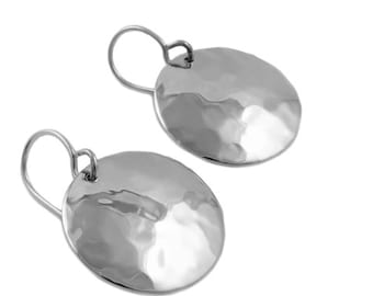Handmade Hammered Sterling Silver Circle Drop Earrings