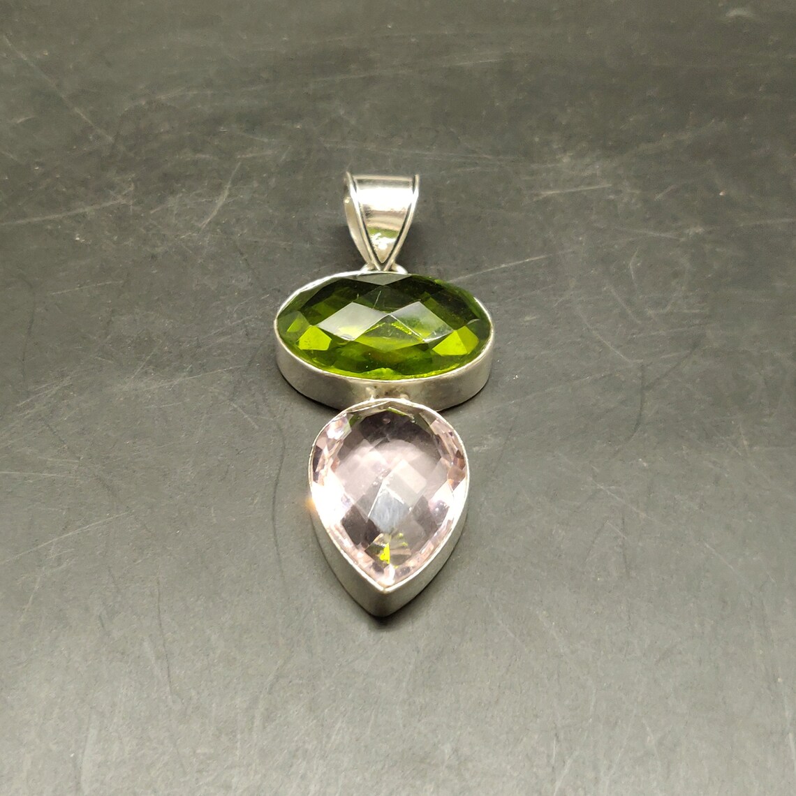Peridot Rose Quartz Gemstone 925 Sterling Silver Silver Etsy