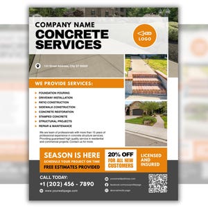 Concrete Business Flyer Design, Cement Company Leaflet, CANVA Template