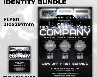 Car Wash and Detailing service Business card and Flyer template bundle, Canva