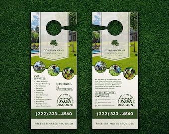 Landscaping Company, Lawn Care Door Hanger Flyer Template, CANVA