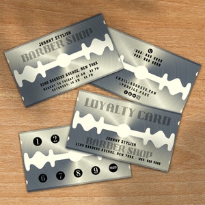 Barber Shop Faux Razor Blade, Shaver Looks Business Card, Loyalty Card Template, Canva