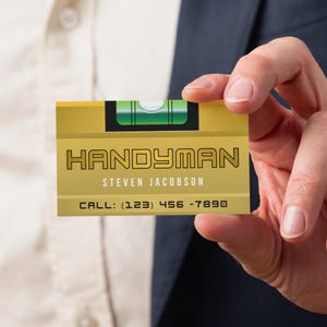 Mall för visitkort med vattenpass, Vattenpass-looker, Hantverkare, Byggentreprenör, Canva