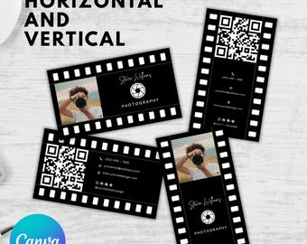 Photographer Film Strip Looking Business Card Template, Photo Artist Custom Premade Card Design, CANVA