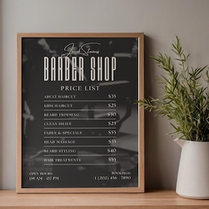 Preisliste für Friseursalons, Scan- und Zahlungsformular, Social-Media-Menü, Vorlagenpaket, CANVA