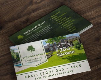 Landscaping Company Business Card Template, Lawn Care, Gardening, Yard Service Calling Card, CANVA