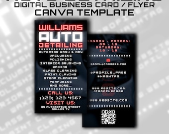 Auto Detailing and Car Wash Digital Business Card, Flyer Template (Canva)