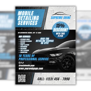 Mobile Car Detailing Flyer Design, Car Wash Company, Canva Template