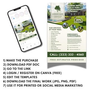 Custom Landscaping Flyer Template Bundle, Lawn Care, Yard Service, Gardening Leaflet, CANVA image 6