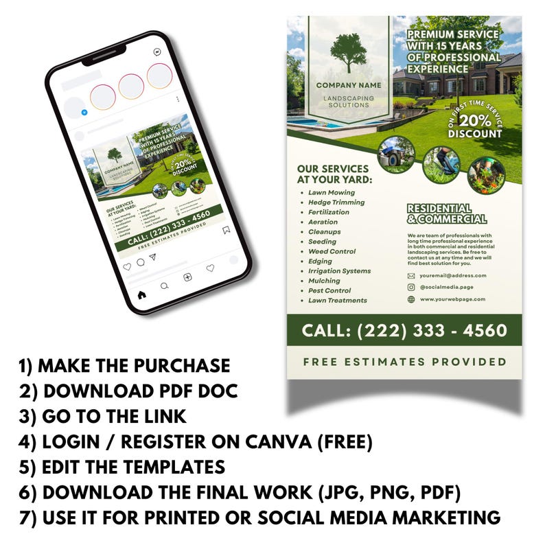 Custom Landscaping Flyer Template Bundle, Lawn Care, Yard Service, Gardening Leaflet, CANVA image 6